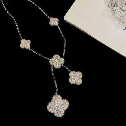 [Stars Jewelry]CLOVER 5 MOTIFS SILVER DIAMONDS NECKLACE