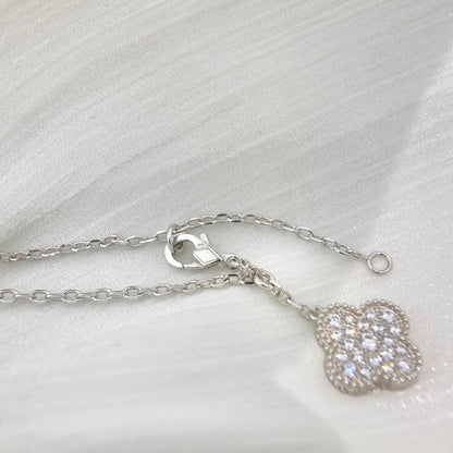 [Stars Jewelry]CLOVER 5 MOTIFS SILVER DIAMONDS NECKLACE