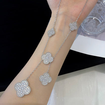 [Stars Jewelry]CLOVER 5 MOTIFS SILVER DIAMONDS NECKLACE