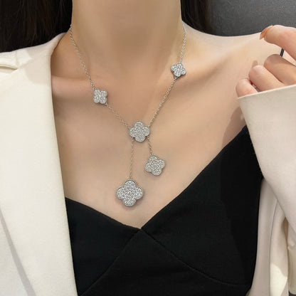 [Stars Jewelry]CLOVER 5 MOTIFS SILVER DIAMONDS NECKLACE