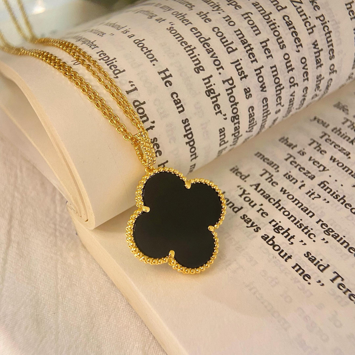 [Stars Jewelry]CLOVER 25MM NECKLACE GOLD ONYX