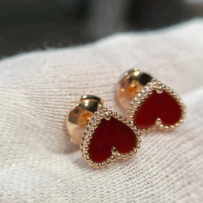 [Stars Jewelry]HEART CARNELIAN STUD EARRINGS