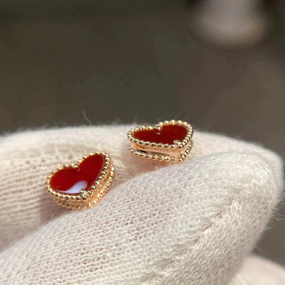 [Stars Jewelry]HEART CARNELIAN STUD EARRINGS