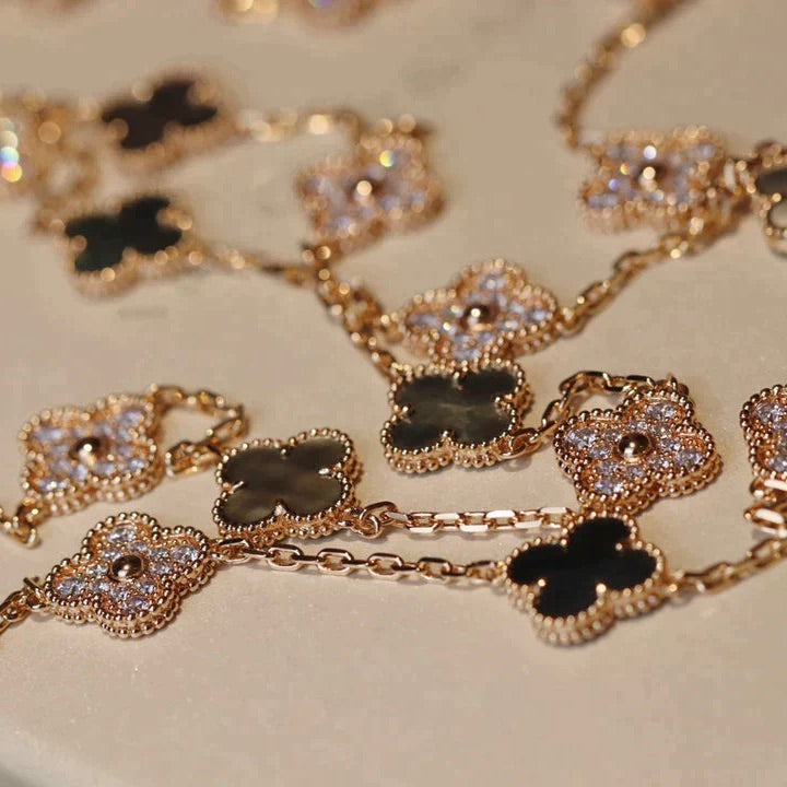 [Stars Jewelry]CLOVER 20 MOTIFS DARK MOP DIAMOND  NECKLACE