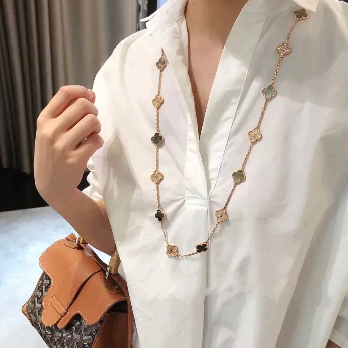 [Stars Jewelry]CLOVER 20 MOTIFS DARK MOP DIAMOND  NECKLACE