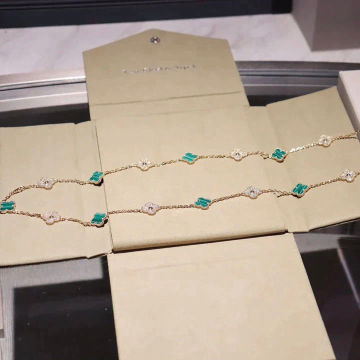 [Stars Jewelry]CLOVER 20 MOTIFS MALACHITE DIAMOND NECKLACE