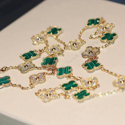 [Stars Jewelry]CLOVER 20 MOTIFS MALACHITE DIAMOND NECKLACE