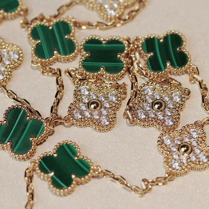[Stars Jewelry]CLOVER 20 MOTIFS MALACHITE DIAMOND NECKLACE