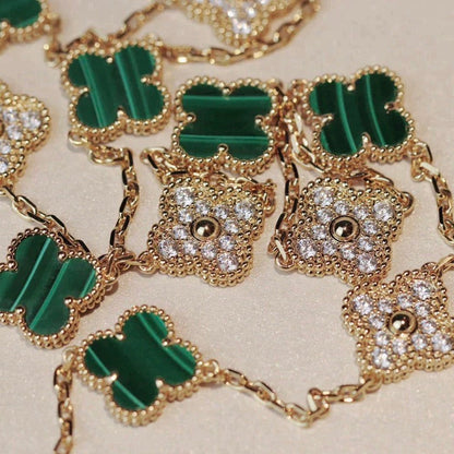 [Stars Jewelry]CLOVER 20 MOTIFS MALACHITE DIAMOND NECKLACE