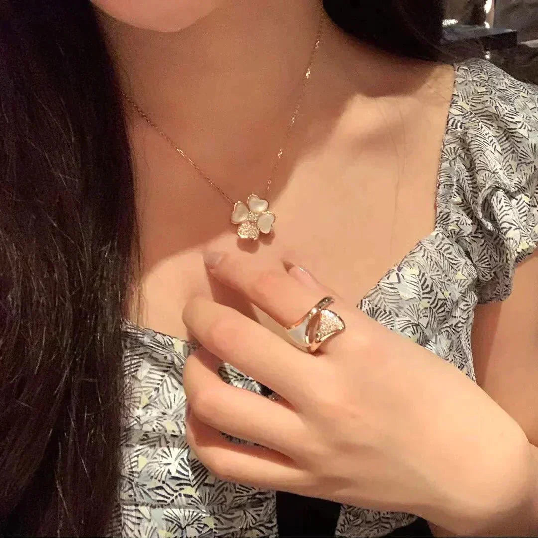 [Stars Jewelry]CLOVER MOP DIAMOND ROSE GOLD NECKLACE