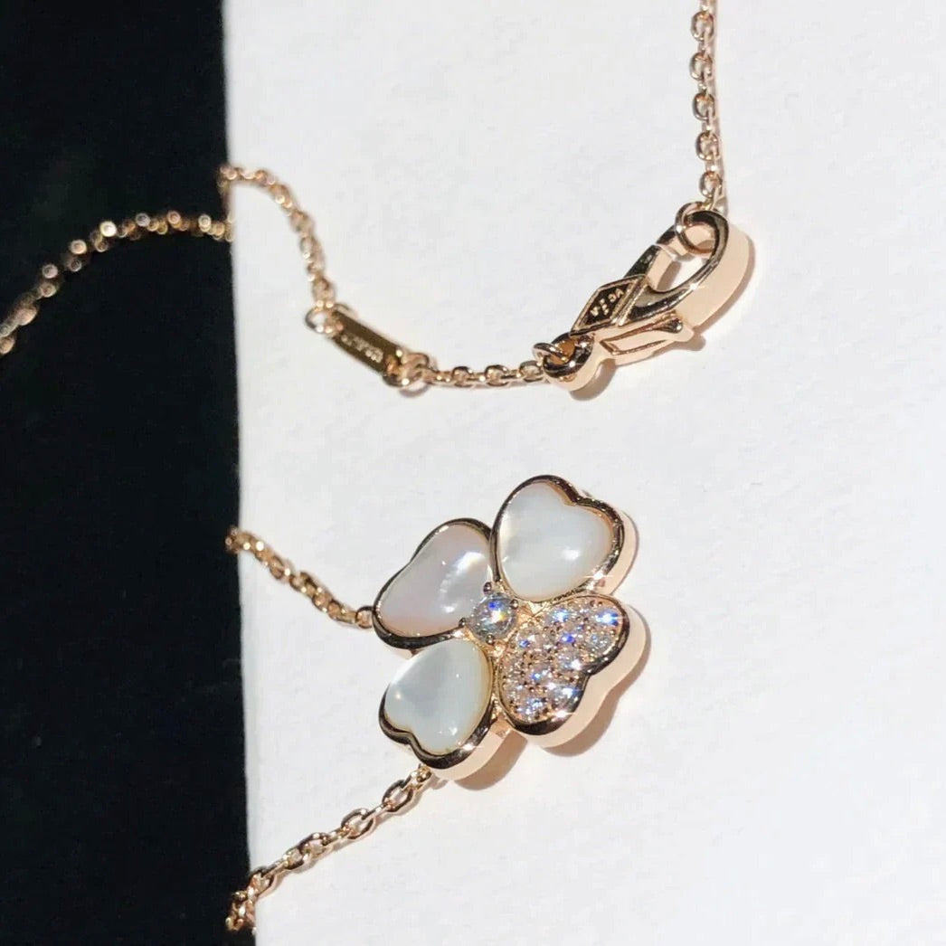 [Stars Jewelry]CLOVER MOP DIAMOND ROSE GOLD NECKLACE