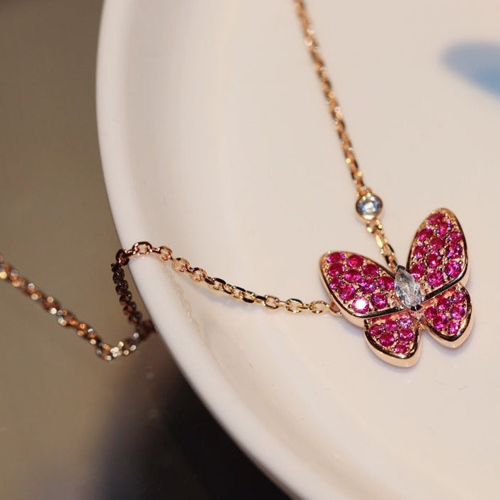 [Stars Jewelry]BUTTERFLY RED DIAMOND ROSE GOLD NECKLACE