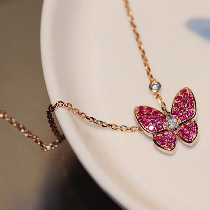 [Stars Jewelry]BUTTERFLY RED DIAMOND ROSE GOLD NECKLACE