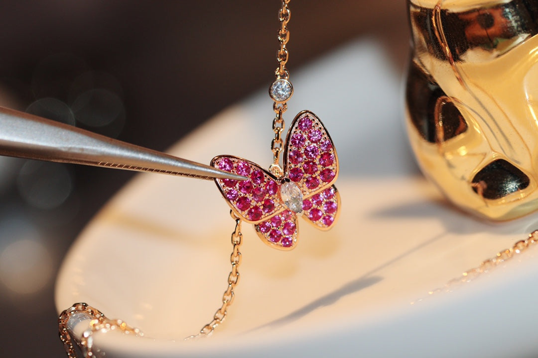 [Stars Jewelry]BUTTERFLY RED DIAMOND ROSE GOLD NECKLACE