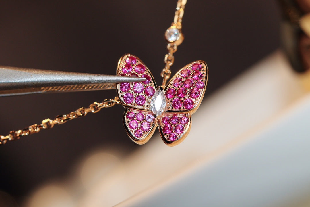 [Stars Jewelry]BUTTERFLY RED DIAMOND ROSE GOLD NECKLACE