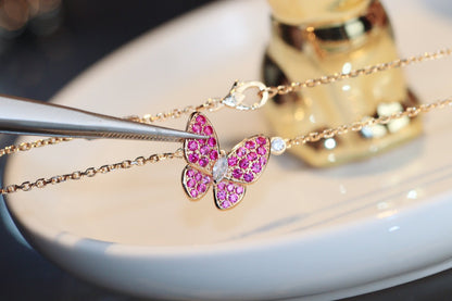 [Stars Jewelry]BUTTERFLY RED DIAMOND ROSE GOLD NECKLACE