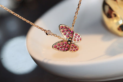 [Stars Jewelry]BUTTERFLY RED DIAMOND ROSE GOLD NECKLACE