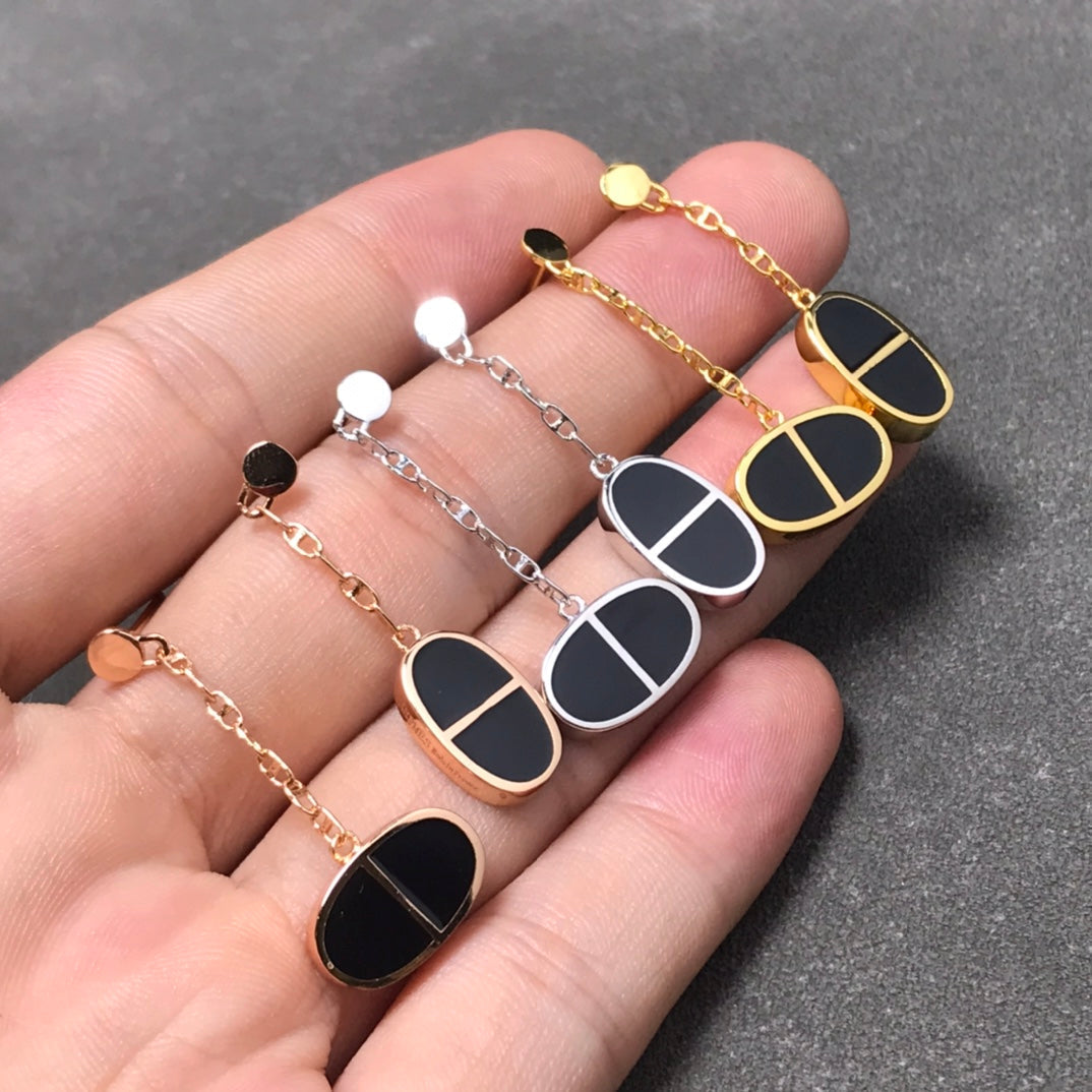 [Stars Jewelry]CHAINE VERSO BLACK CERAMIC SILVER EARRINGS