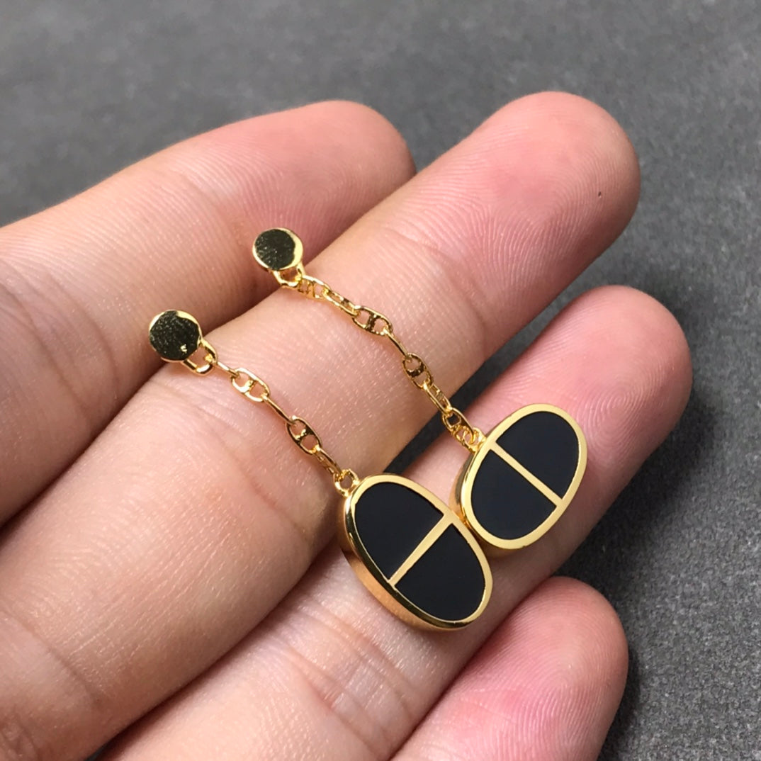 [Stars Jewelry]CHAINE VERSO BLACK CERAMIC SILVER EARRINGS