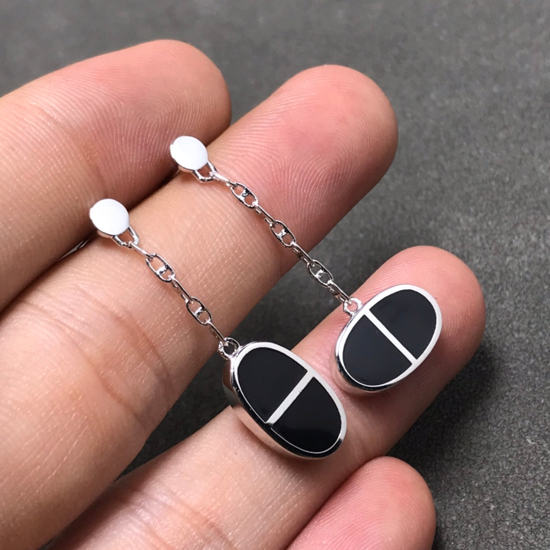 [Stars Jewelry]CHAINE VERSO BLACK CERAMIC SILVER EARRINGS