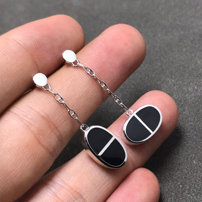 [Stars Jewelry]CHAINE VERSO BLACK CERAMIC SILVER EARRINGS