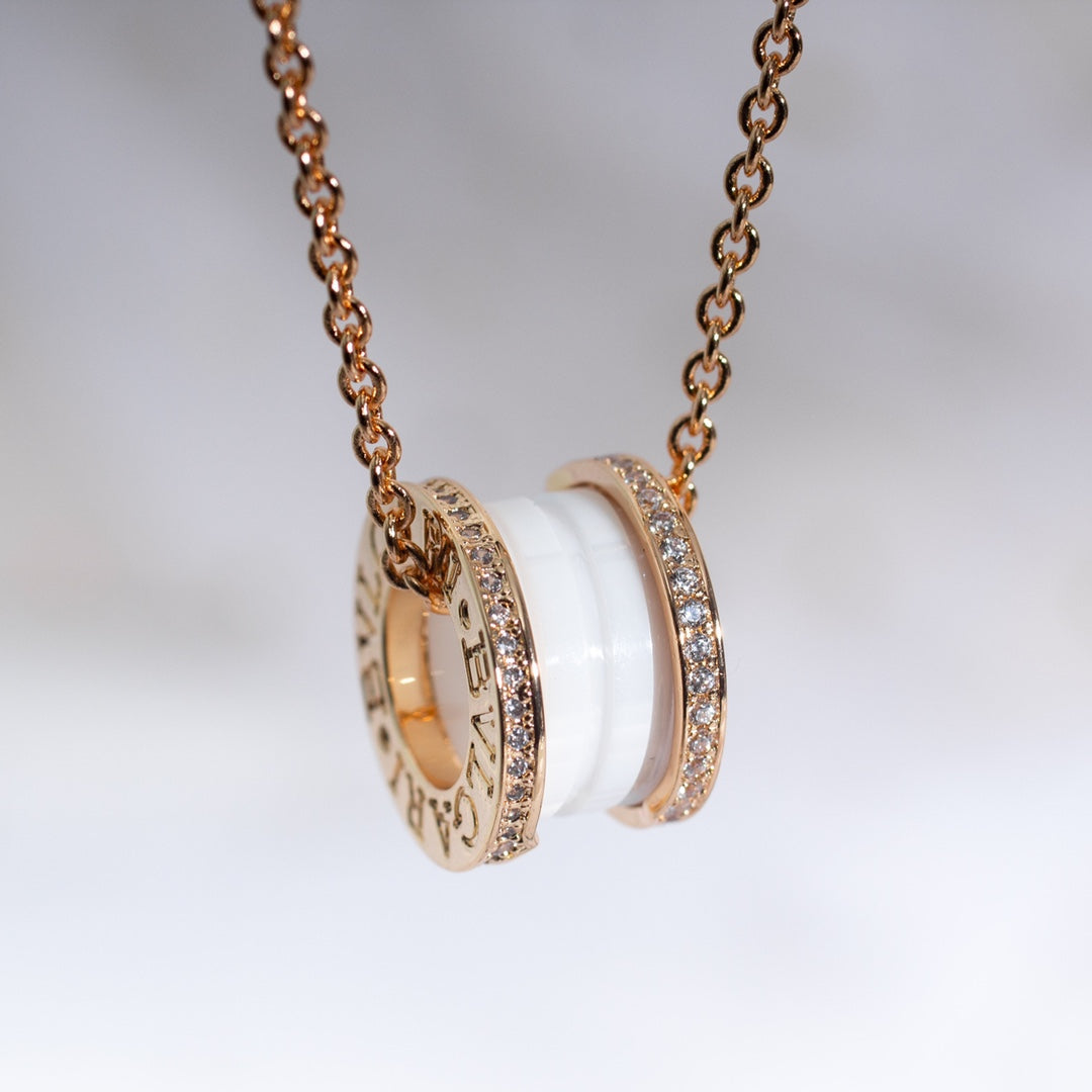 [Stars Jewelry]ZERO 1 WHITE CERAMIC PINK GOLD DIAMOND NECKLACE