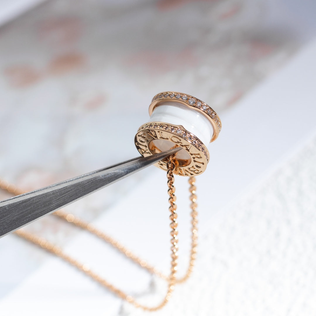 [Stars Jewelry]ZERO 1 WHITE CERAMIC PINK GOLD DIAMOND NECKLACE