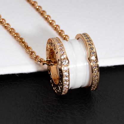 [Stars Jewelry]ZERO 1 WHITE CERAMIC PINK GOLD DIAMOND NECKLACE