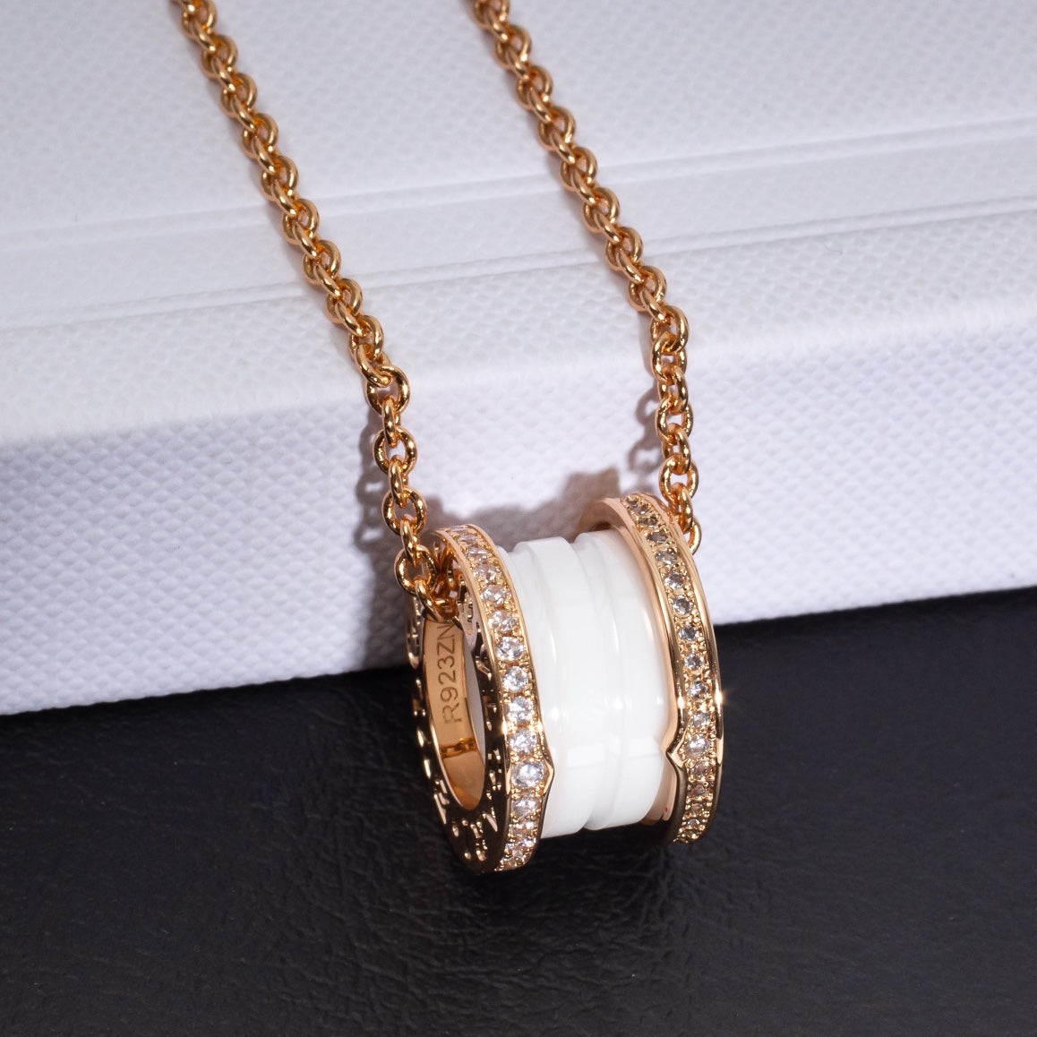 [Stars Jewelry]ZERO 1 WHITE CERAMIC PINK GOLD DIAMOND NECKLACE