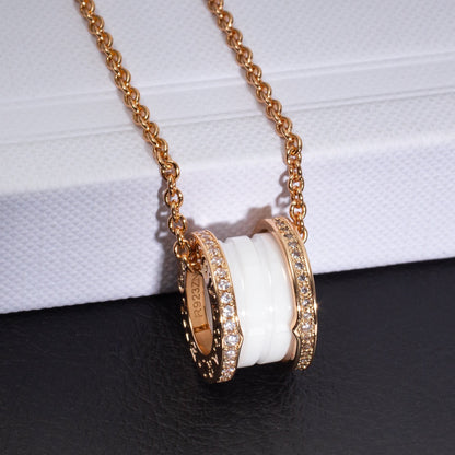 [Stars Jewelry]ZERO 1 WHITE CERAMIC PINK GOLD DIAMOND NECKLACE