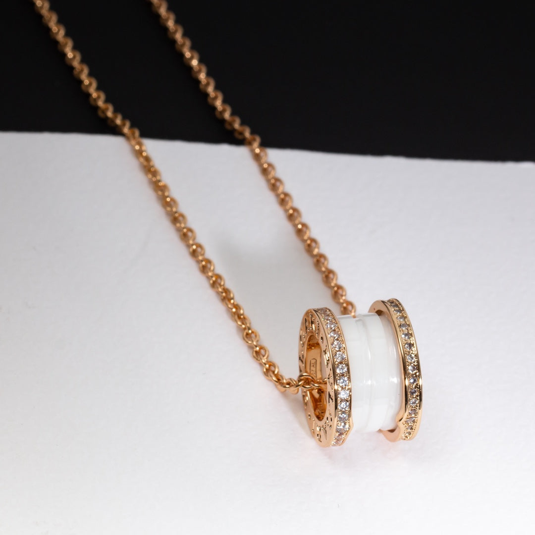 [Stars Jewelry]ZERO 1 WHITE CERAMIC PINK GOLD DIAMOND NECKLACE