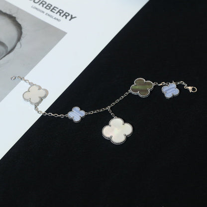 [Stars Jewelry]CLOVER BRACELET 5 MOTIFS MOP CHALCEDONY SILVER