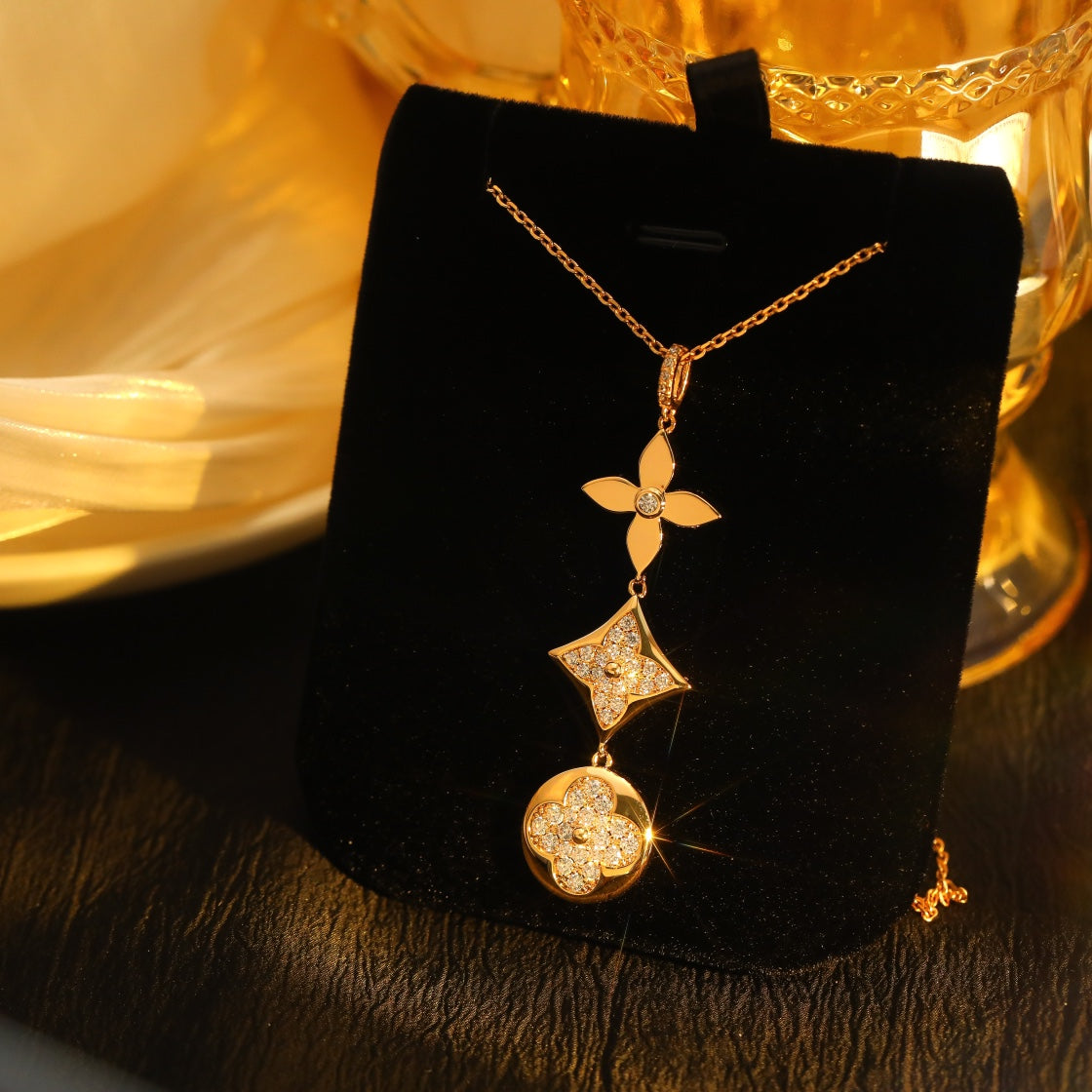 [Stars Jewelry]STAR AND SUN DIAMOND PINK GOLD NECKLACE