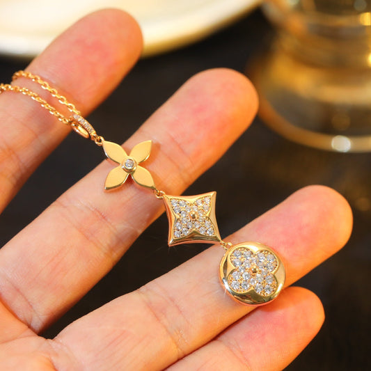 [Stars Jewelry]STAR AND SUN DIAMOND PINK GOLD NECKLACE