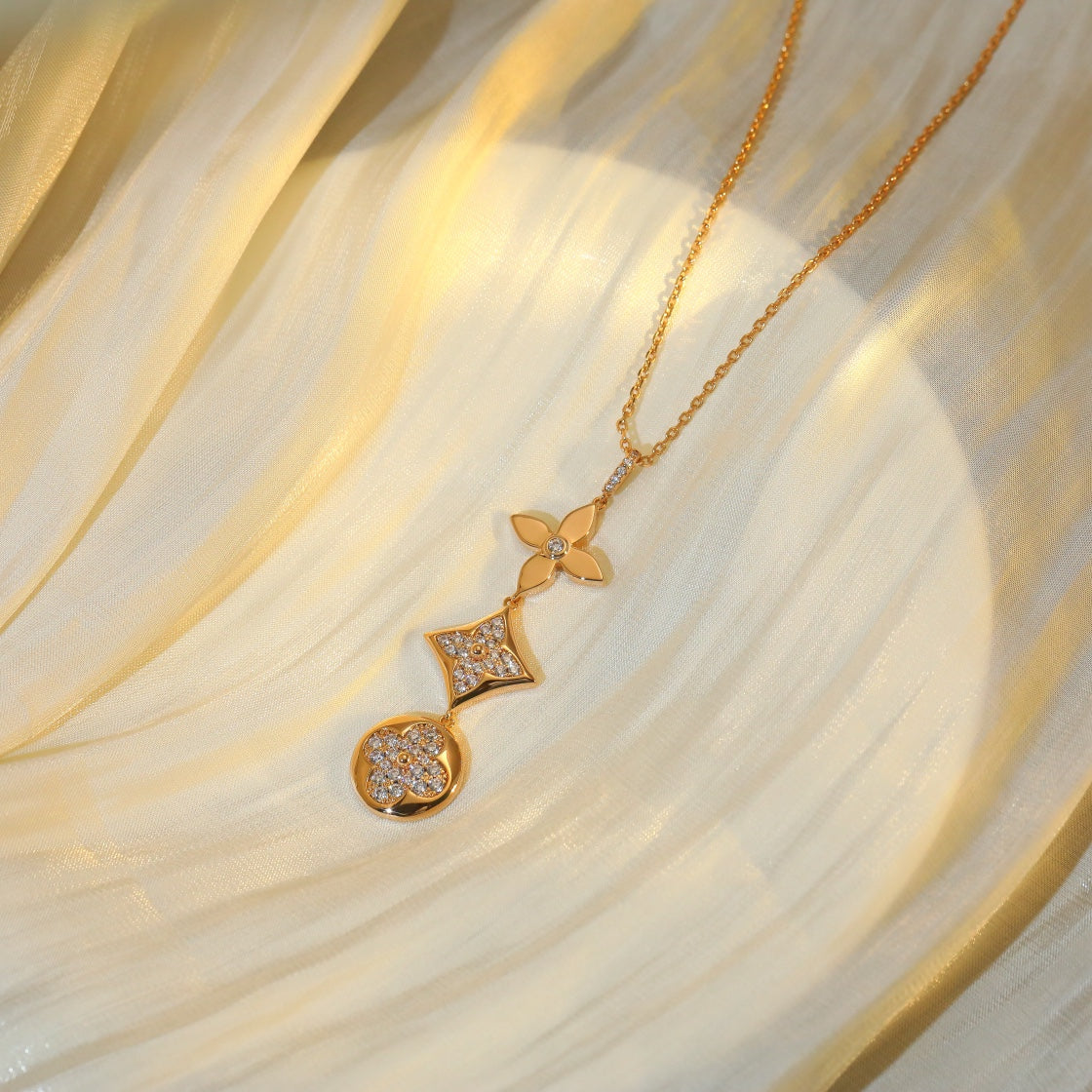 [Stars Jewelry]STAR AND SUN DIAMOND PINK GOLD NECKLACE