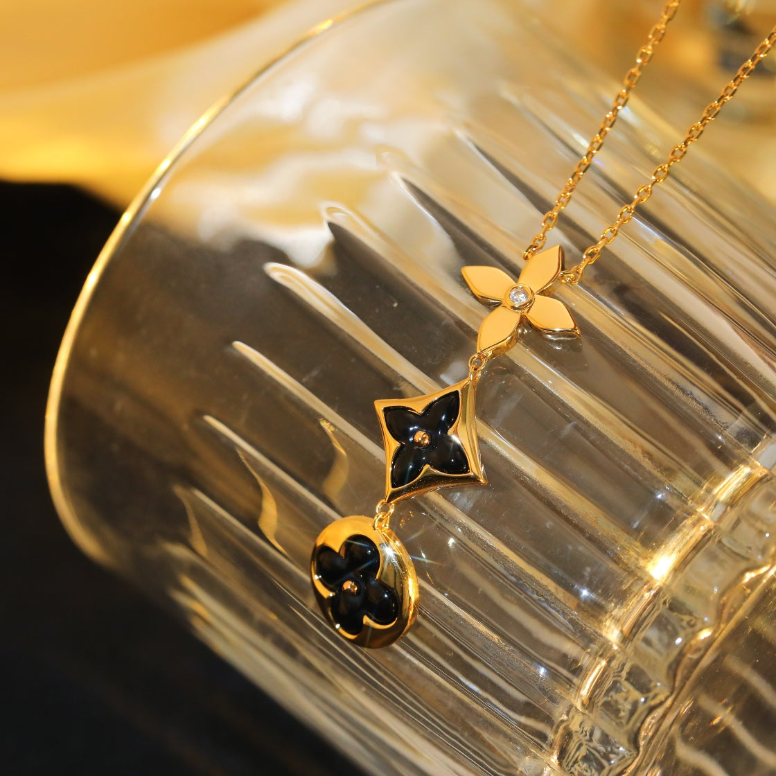 [Stars Jewelry]STAR AND SUN ONYX PINK GOLD NECKLACE