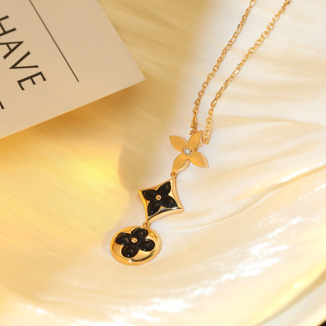 [Stars Jewelry]STAR AND SUN ONYX PINK GOLD NECKLACE