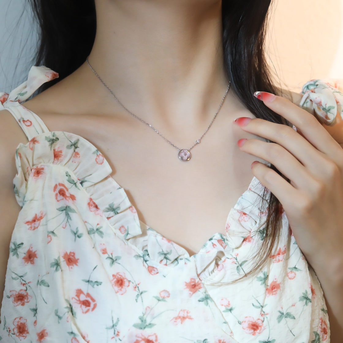 [Stars Jewelry]SUN PEDANT PINK GOLD 1 DIAMOND NECKLACE