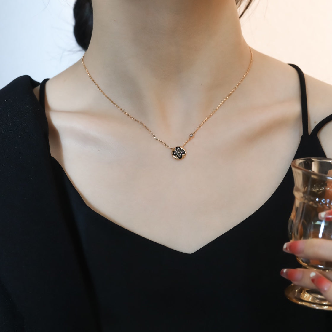 [Stars Jewelry]SUN PEDANT PINK GOLD 1 DIAMOND NECKLACE