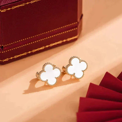 [Stars Jewelry]CLOVER MEDIUM 1 MOTIFS  WHITE MOP STUD EARRINGS