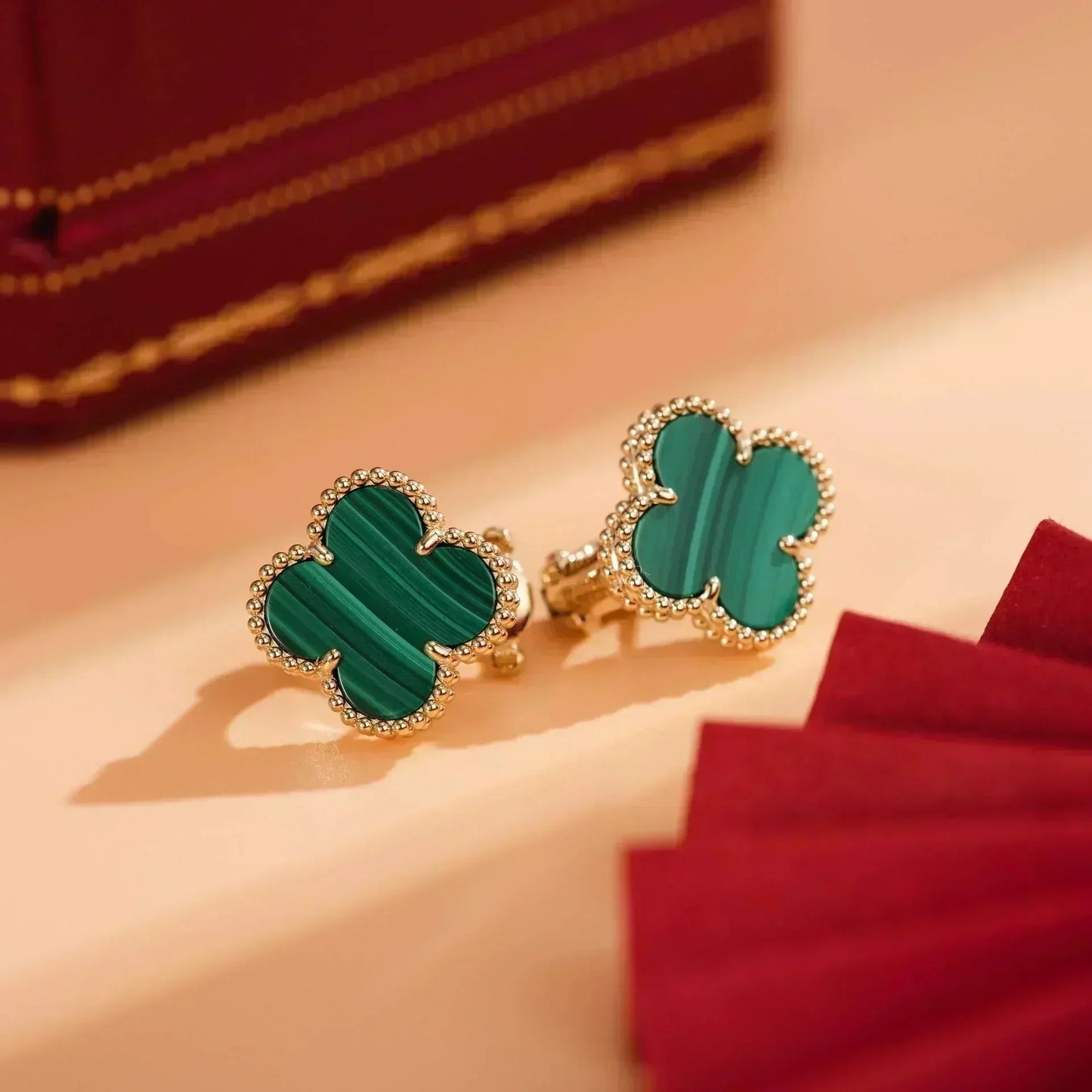 [Stars Jewelry]CLOVER MEDIUM 1 MOTIFS MALACHITE  EARRINGS