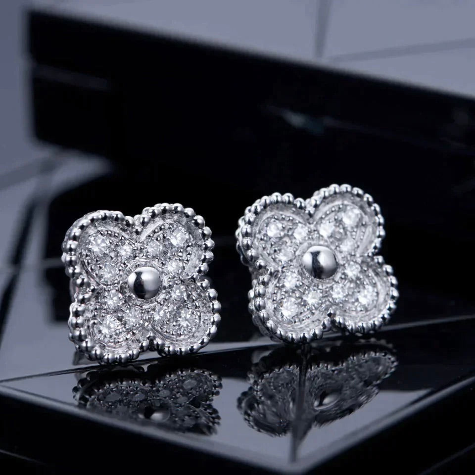 [Stars Jewelry]CLOVER 1 MOTIFS DIAMOND STUD EARRINGS SILVER
