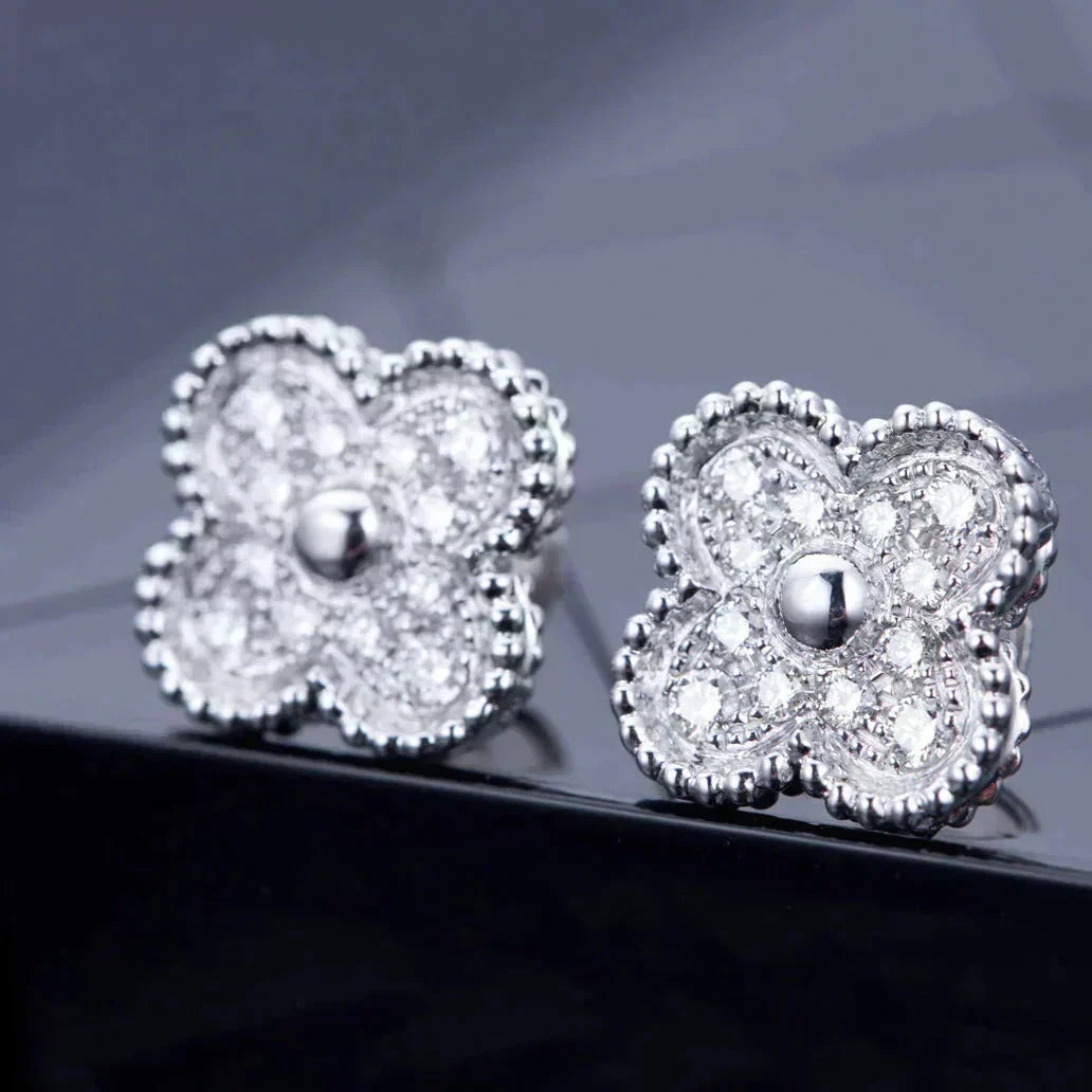 [Stars Jewelry]CLOVER 1 MOTIFS DIAMOND STUD EARRINGS SILVER