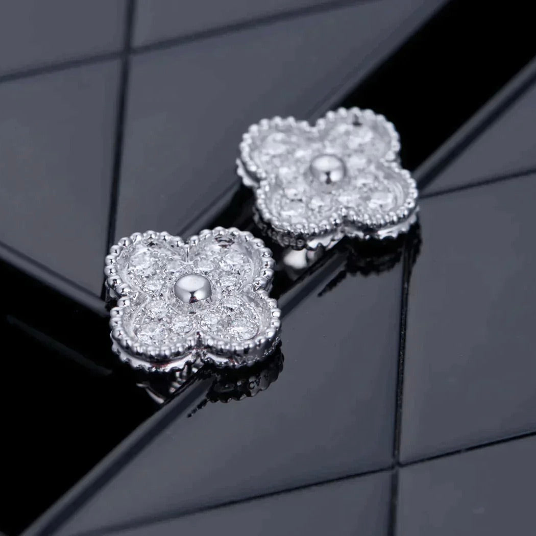 [Stars Jewelry]CLOVER 1 MOTIFS DIAMOND STUD EARRINGS SILVER