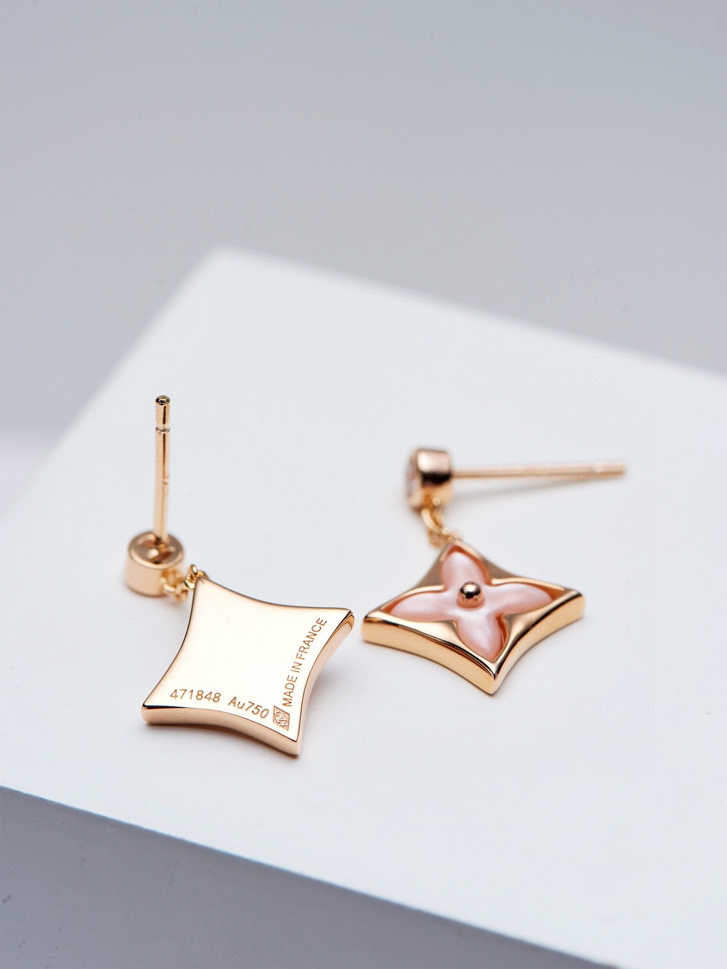 [Stars Jewelry]DOUBLE STAR PINK GOLD MOP DROP EARRINGS