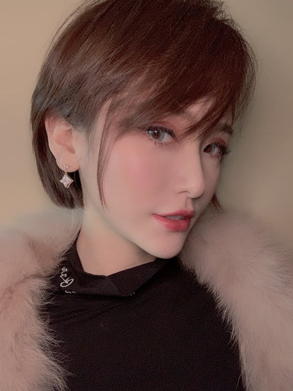 [Stars Jewelry]DOUBLE STAR PINK GOLD MOP DROP EARRINGS