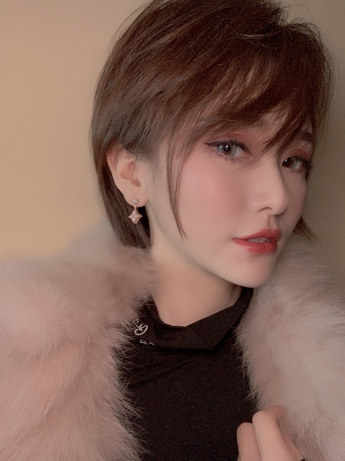 [Stars Jewelry]DOUBLE STAR PINK GOLD MOP DROP EARRINGS