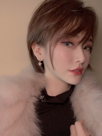 [Stars Jewelry]DOUBLE STAR PINK GOLD MOP DROP EARRINGS