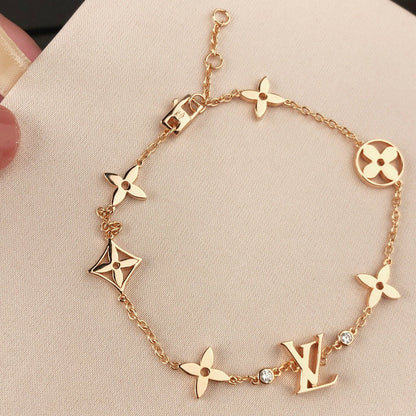 [Stars Jewelry]STAR AND SUN 7 MOTIFS GOLD BRACELET