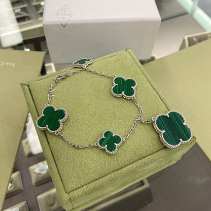 [Stars Jewelry]CLOVER 5 MOTIFS SIVLER MALACHITE BRACELET
